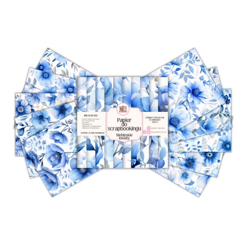 Papier do scrapbookingu 20x20 cm 200 g 10 wzorów Niebieskie kwiaty akwarelowe MaDam Creative.png