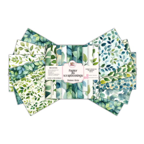 Papier do scrapbookingu 20x20 cm 200 g 10 wzorów Zielone liście MaDam Creative.png