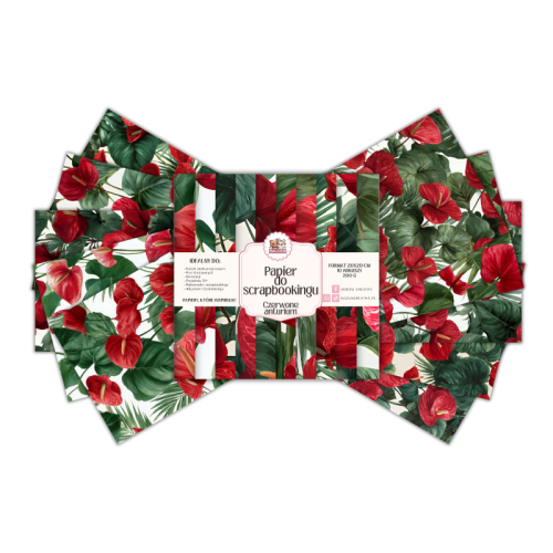 Papier do scrapbookingu 20x20 cm 200 g 10 wzorów Tropikalne czerwone anturium MaDam Creative.png