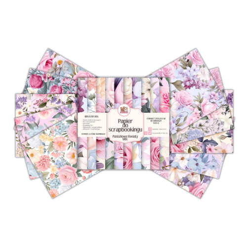 Papier do scrapbookingu 20x20 cm 200 g 10 wzorów Pastelowe Kwiaty Mix MaDam Creative.png