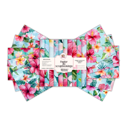 Papier do scrapbookingu 20x20 cm 200 g 10 wzorów Akwarelowe Hibiskusy i Plumeria MaDam Creative.png