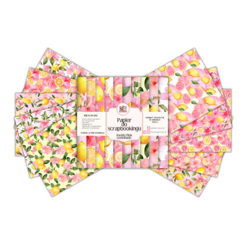 Papier do scrapbookingu 20x20 cm 200 g 10 wzorów Kwiaty Pink Lemonade MaDam Creative.png