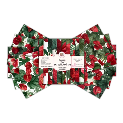 Papier do scrapbookingu 15x15 cm 200 g 10 wzorów Tropikalne czerwone anturium MaDam Creative