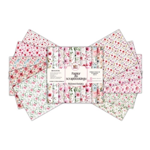 Papier do scrapbookingu 15x15 cm 200 g 10 wzorów Różowe Kwiaty MaDam Creative