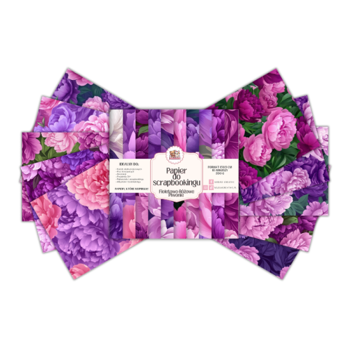 Papier do scrapbookingu 15x15 cm 200 g 10 wzorów Fioletowo-Różowe Piwonie MaDam Creative