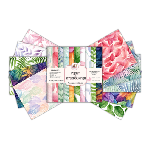 Papier do scrapbookingu 10x10 cm 200 g 10 wzorów Akwarelowe Liście MaDam Creative