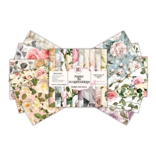 Papier do scrapbookingu 10x10 cm 200 g 10 wzorów Shabby Chic Roses MaDam Creative