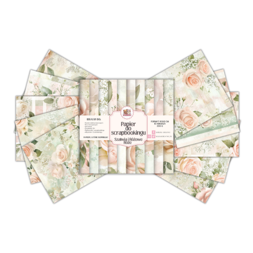 Papier do scrapbookingu 10x10 cm 200 g 10 wzorów Szałwia i Różowe Róże MaDam Creative