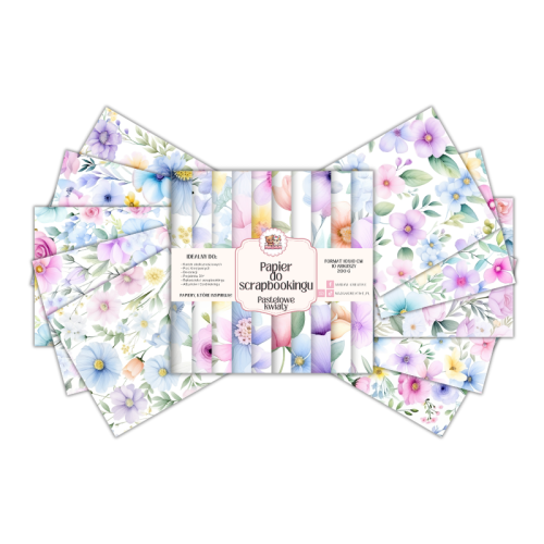 Papier do scrapbookingu 10x10 cm 200 g 10 wzorów Pastelowe akwarele kwiatowe MaDam Creative