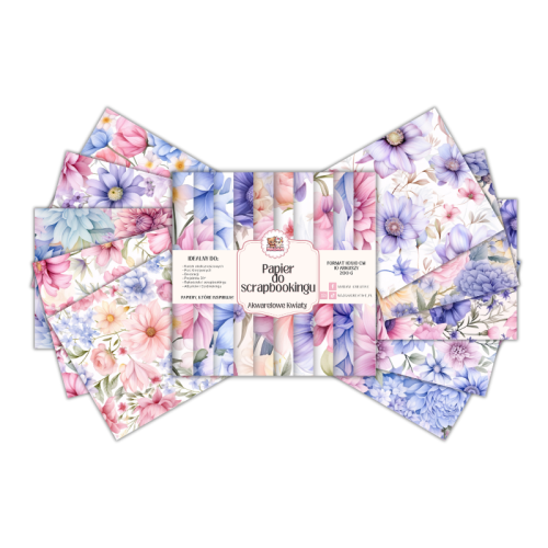 Papier do scrapbookingu 10x10 cm 200 g 10 wzorów Pastelowe Akwarelowe Kwiaty MaDam Creative
