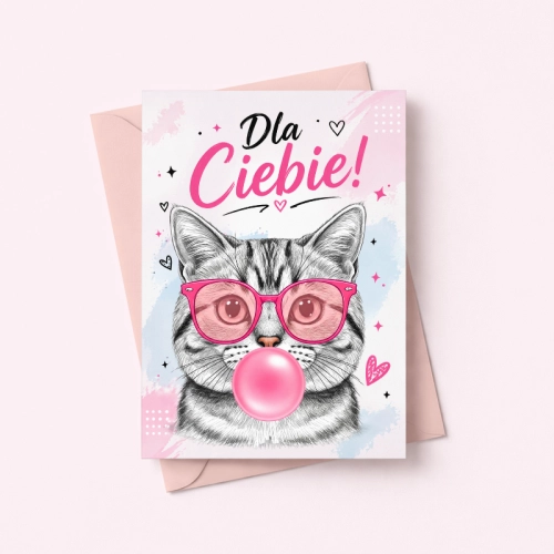 5906040459851 Kartka dla dziecka kot w okularach różowa Dla Ciebie MaDam Creative.png