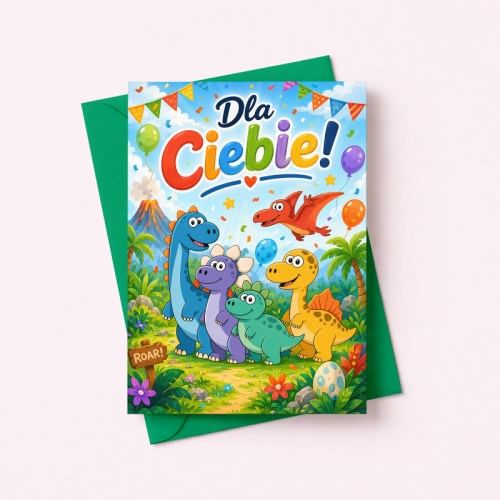 5906040459783 Kartka dla dziecka dinozaury kolorowe Dla Ciebie urodziny MaDam Creative.png