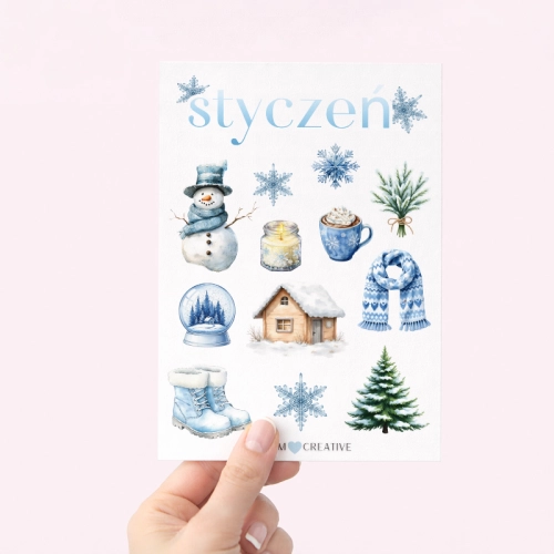 Naklejki do planera Styczeń śnieżynki 2 arkusze 13x19 MaDam Creative (3).png