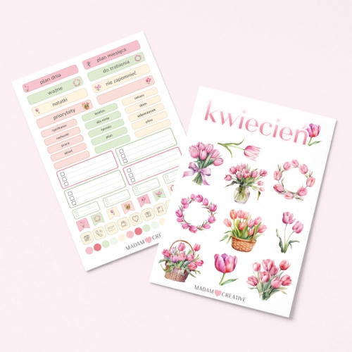 Naklejki do planera Kwiecień tulipany 2 arkusze 13x19 MaDam Creative.png