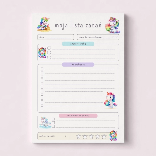 5906040460321_Lista zadań dla dzieci A5 bloczek 50 kartek Jednorożce MaDam Creative.png