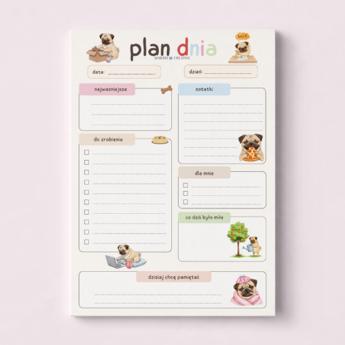 5906040463834_Plan dnia dla dzieci A5 bloczek do planowania 50 kartek Piesek Mops MaDam Creative.png