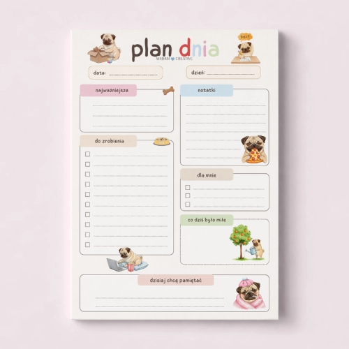 5906040463834_Plan dnia dla dzieci A5 bloczek do planowania 50 kartek Piesek Mops MaDam Creative.png