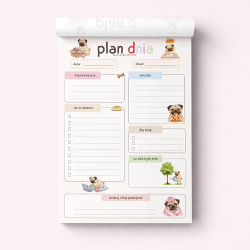 5906040463834_Plan dnia dla dzieci A5 bloczek do planowania 50 kartek Piesek Mops MaDam Creative (2).png