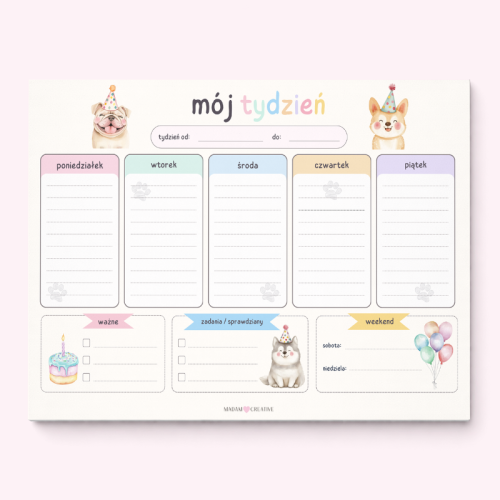 5906040463889_Planer tygodniowy dla dzieci A4 52 kartki Psie urodziny MaDam Creative.png
