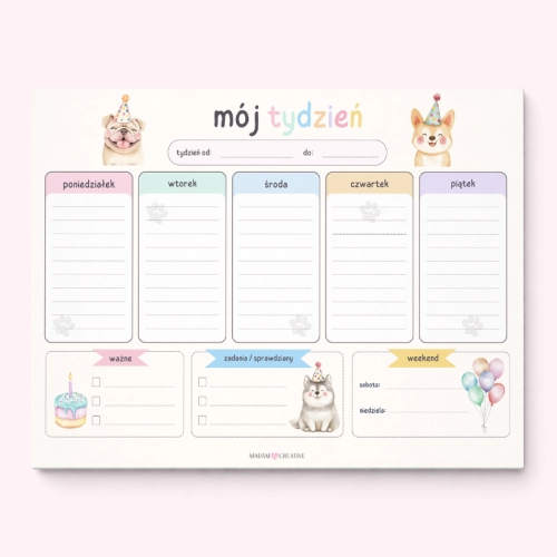 5906040463889_Planer tygodniowy dla dzieci A4 52 kartki Psie urodziny MaDam Creative.png