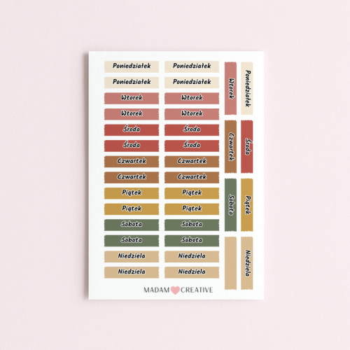 Naklejki do planera Dni Tygodnia – Świąteczny Mix 13x19 , Bullet Journal MaDam Creative