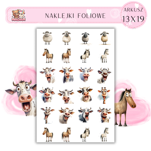 Naklejki Foliowe 13x19 Zwierzęta Krowy Owce Konie Madam Creative